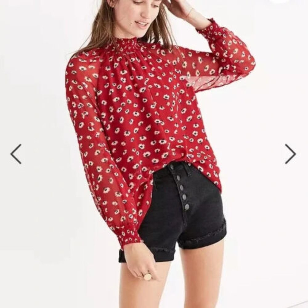 Madewell Mistlight Mockneck Long Sleeve Blouse Size L